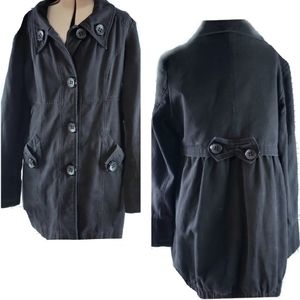 Yag Couture Black 100% Cotton Button Coat Size Lg